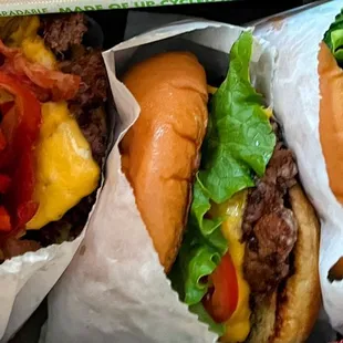 From L to R: SmokeShack, ShackBurger, and &apos;Shroom Burger