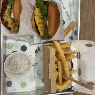 single patty shake burgers and truffle fries