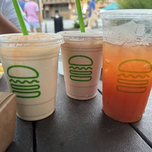 Peaches and Cream Shake, Black &amp; White Shake, &amp; Strawberry Peach Iced Tea