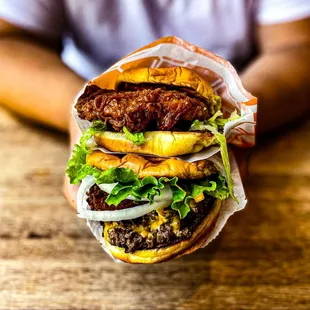 Hot honey chicken and Shack Stack