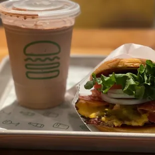 a burger and a drink