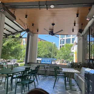 a view of the outside seating area of shake shack west midtown