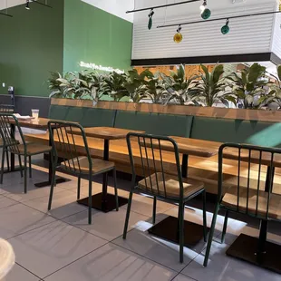 tables and chairs in a restaurant