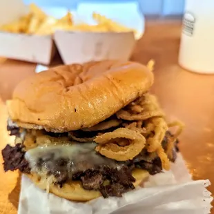 White truffle burger and fries