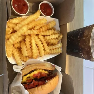 SmokeShack single , Fries, coke , ketchup