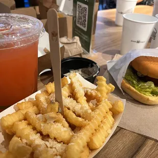 Strawberry Lemonade, Black Truffle Parmesan Fries and Black Truffle &apos;Shroom- yummm