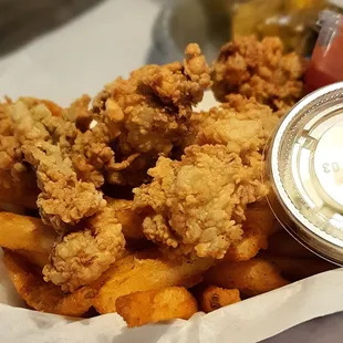 Fried Oysters with fries, lunch