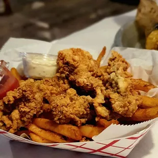 Fried Oysters with fries, lunch