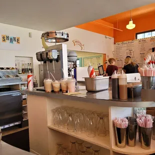 a view of the counter and the bar