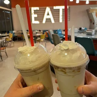 Left to right: Peanut Butter Banana Brûlée Milkshake, Peanut Butter Milkshake