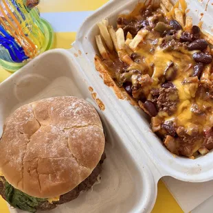 Double Double Classic Deluxe Burger and chili cheese fries