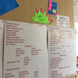 menus on a wall in a restaurant