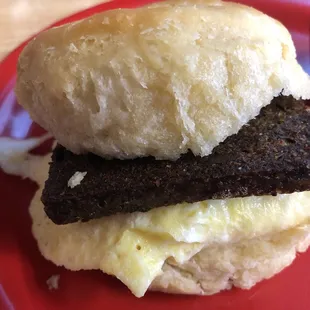 Livermush and egg biscuit