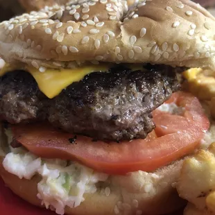 Cheeseburger with Slaw and Tomato