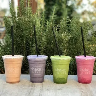 a variety of smoothie drinks