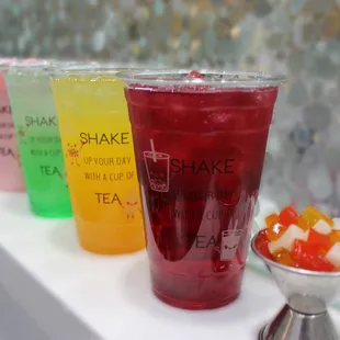 a variety of drinks on a shelf