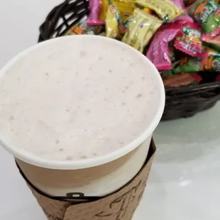 Hot oolong milk tea $5.46 after tax 04/04/22. They have some different flavors candies in the front... sugar is overload