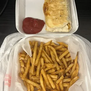 Breakfast burrito and large fries