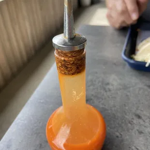 House made hot sauce - not very hot but good flavor