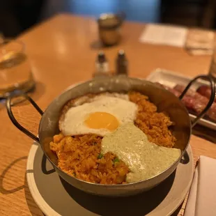 SHRIMP CHORIZO PAELLA, FRIED EGG