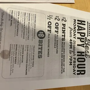 a menu and a drink