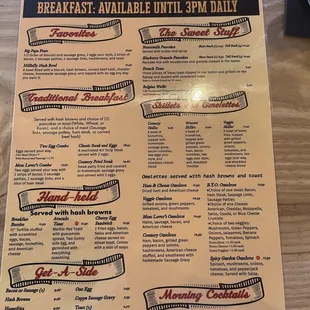 Breakfast menu.