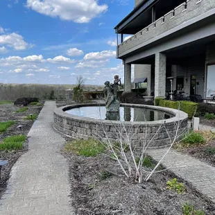 a fountain in front of a building