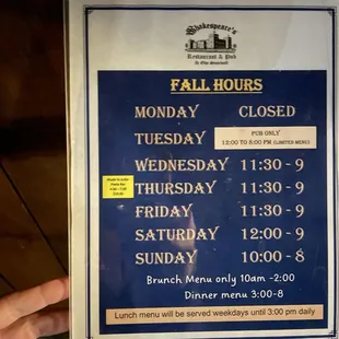 Fall Hours (October 2024)