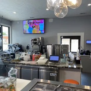 a view of the counter area of shakey grounds