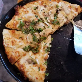 Rustic Garlic Chicken Pizza 12" Medium.  Yummy!