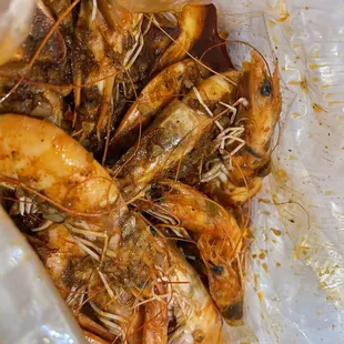 a bunch of shrimp in a plastic bag