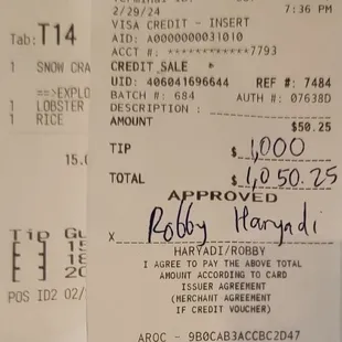 $1000 tip because so happy