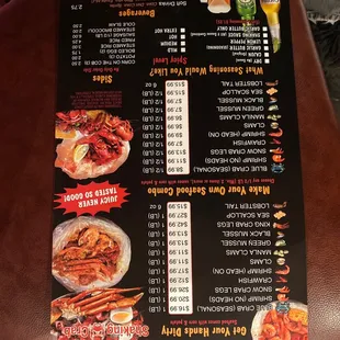 the menu for the restaurant