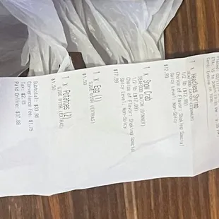 Receipt of what was ordered, and what I received.