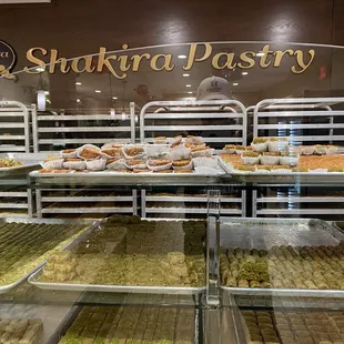 a display of pastries in a bakery