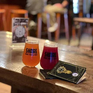 two beers on a table