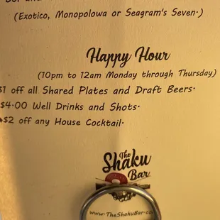 Happy hour pricing