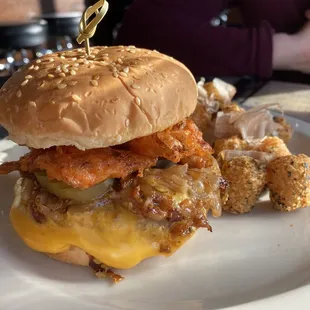 Shaku burger (sub Impossible patty) and furikake tots