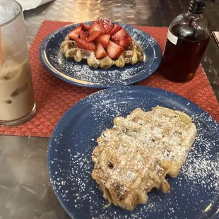 Traditional Liege Waffles - 1 plain, 1 with strawberry. And mocha latte on the side (really yummy)