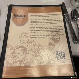 Shalimar menu - front page