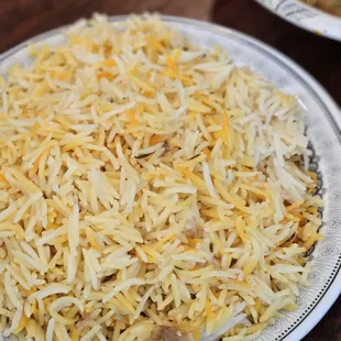 a close up of a plate of rice