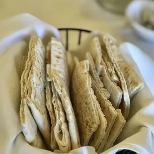 a basket of pita bread