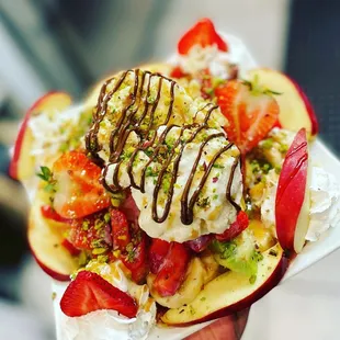 a hand holding a plate of food