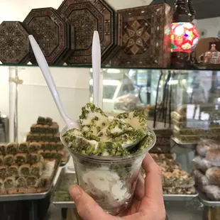 Booza (Middle Eastern ice cream, with sticky texture and pistachios) - you must get this!