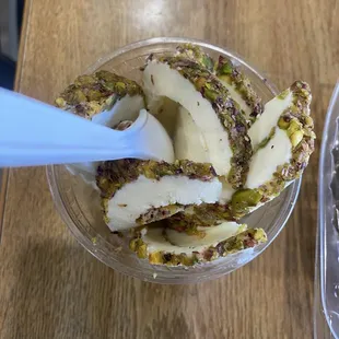 Booza, frozen pistachio desert .