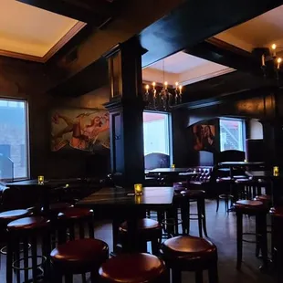 a bar with a lot of stools