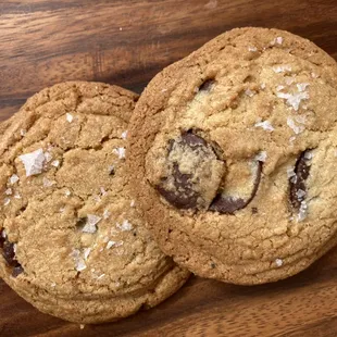 Shampa's famous Brown Butter Guittard Semisweet Dark Chocolate Chip Cookies...topped with Maldon sea salt!