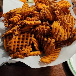 a basket of sweet potato waffles