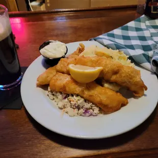 3-piece fish n chip (sub the mash) guiness to wash 'er down.