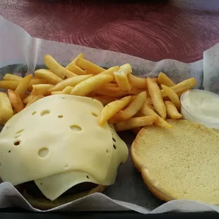 The bacon and Swiss burger. Kind of upsetting that the cheese wasn&apos;t even melted. Pattie was definitely frozen.